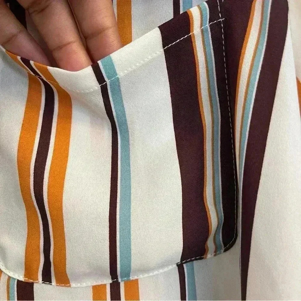 Striped Hi-Low Button Down Blouse by Cato - Picture 5 of 10